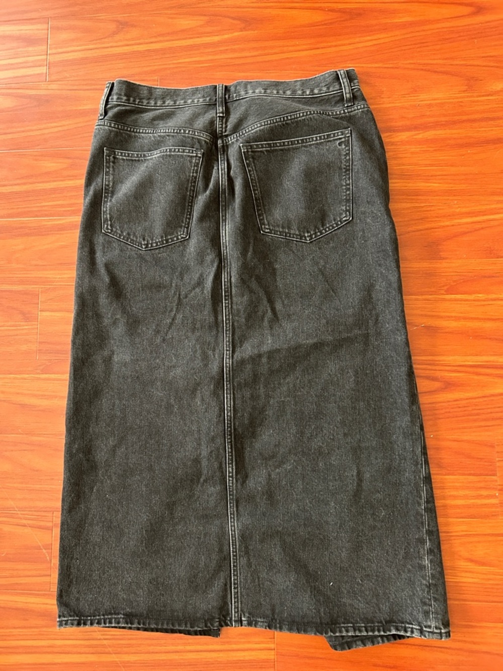 Madewell Black Denim Midi Skirt with Front Slit - Picture 3 of 3